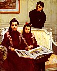 Family Portrait of a Boy and his two Sisters admiring a Sketch Book by Francois Flameng